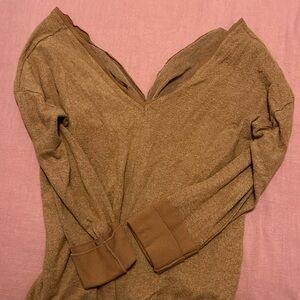 Camel off the shoulder sweater
